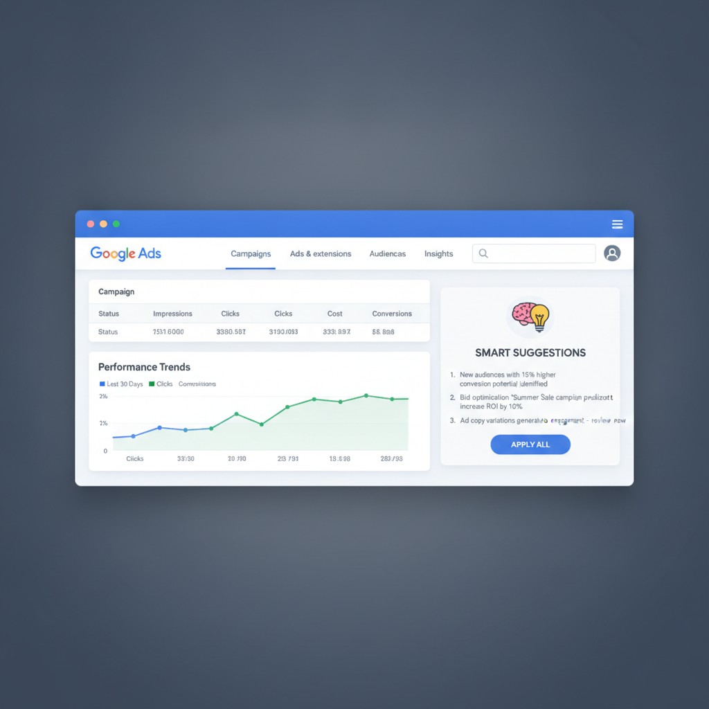 Google Ads interface showing campaign performance data with AI insights