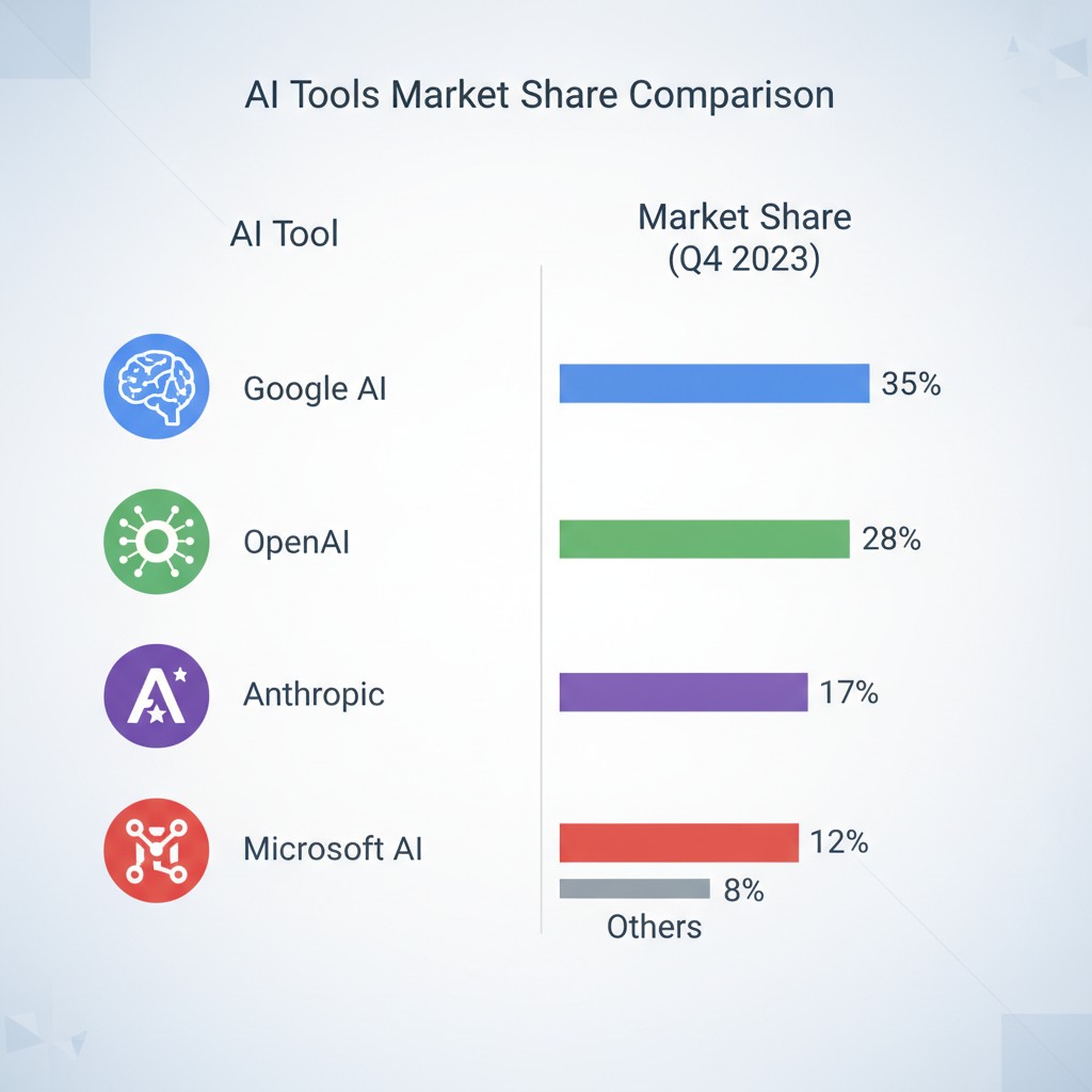 comparison chart showing AI tool logos with market share data