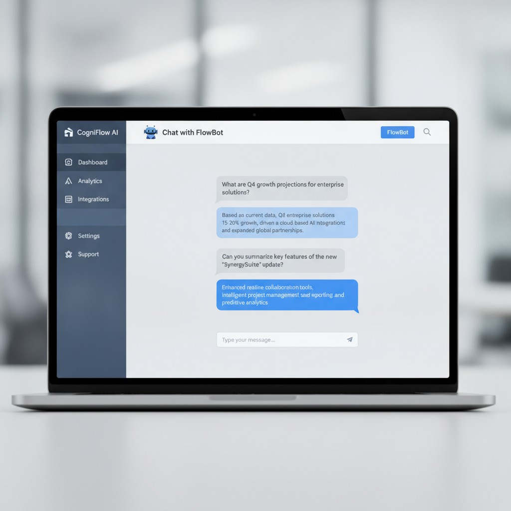 AI chatbot interface on a laptop screen showing a business website