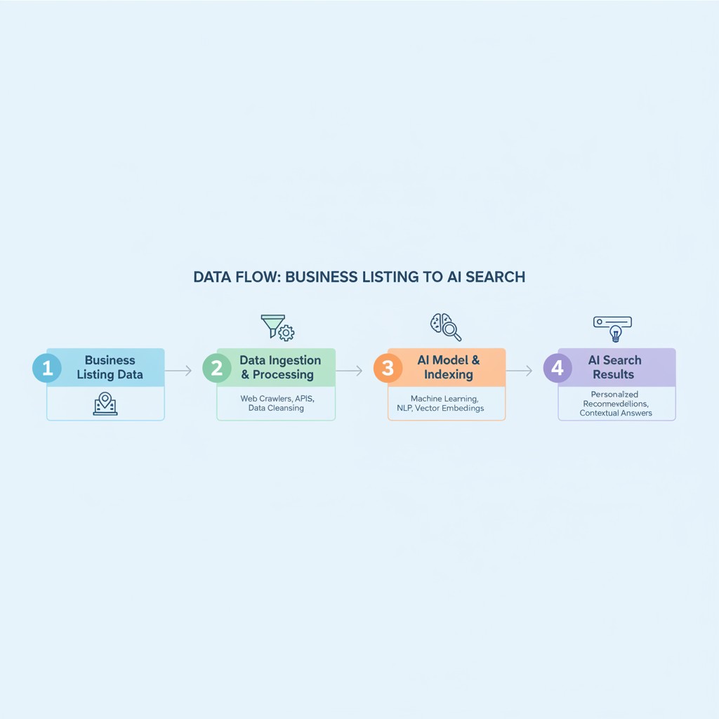 diagram showing data flow from business listing to AI search results