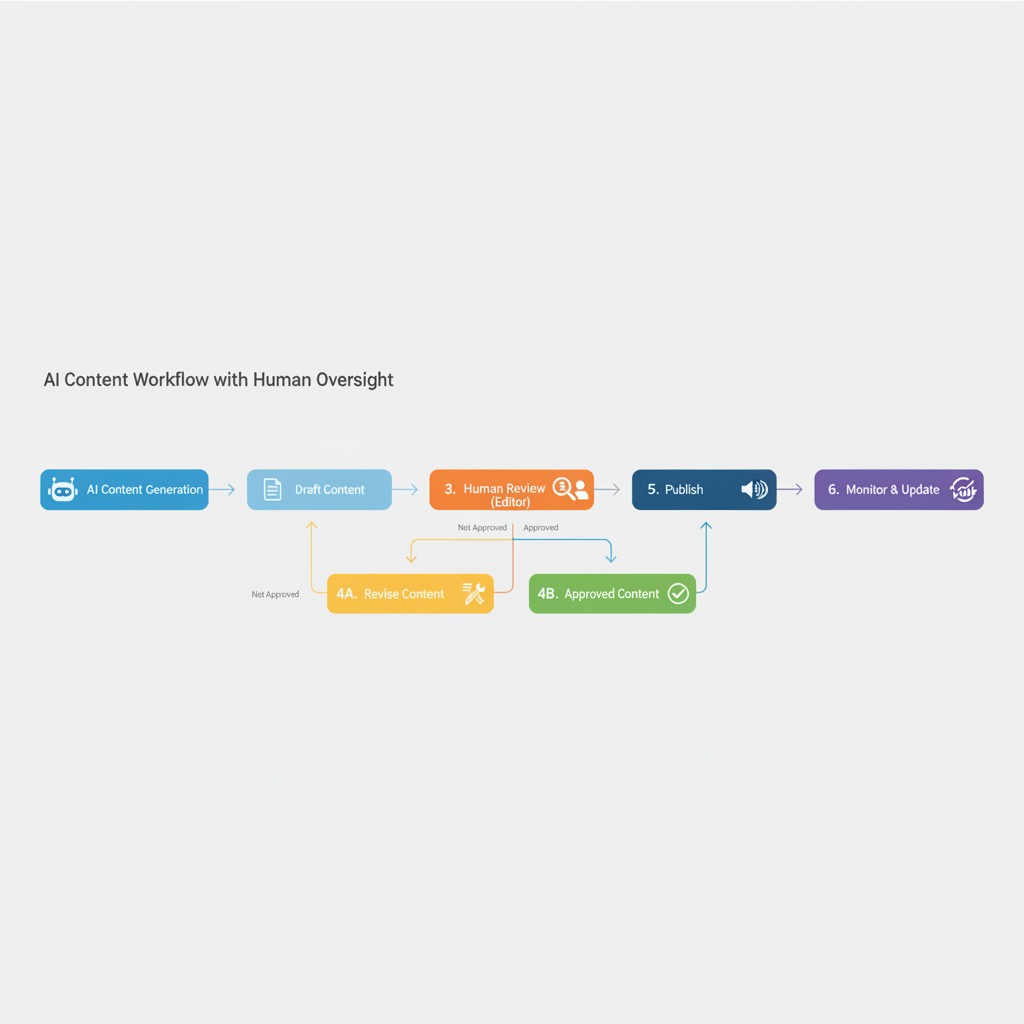 workflow diagram showing AI content generation and human review steps